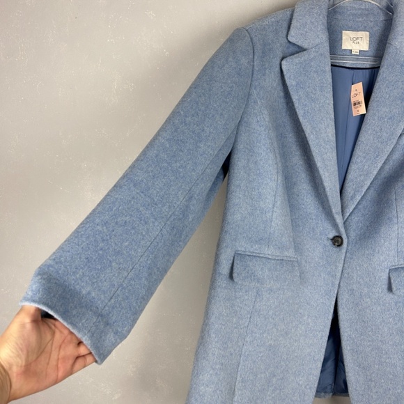 LOFT plus size 16 light blue coat mid length wool blend lined one button NEW - Picture 4 of 13